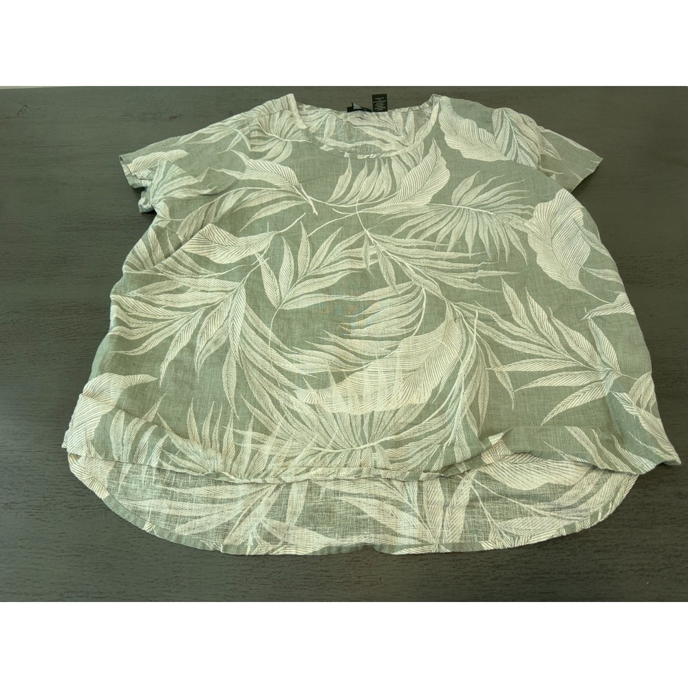 LINEN green leaves TAHARI shirt plus size 1X